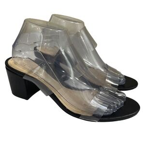 SCHUTZ Victorie Womens 8.5 Clear Black Strappy Block Heel Open Toe Slide Sandals